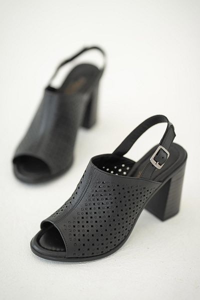 Parponi Moon Women's Genuine Leather Heeled Shoes Black