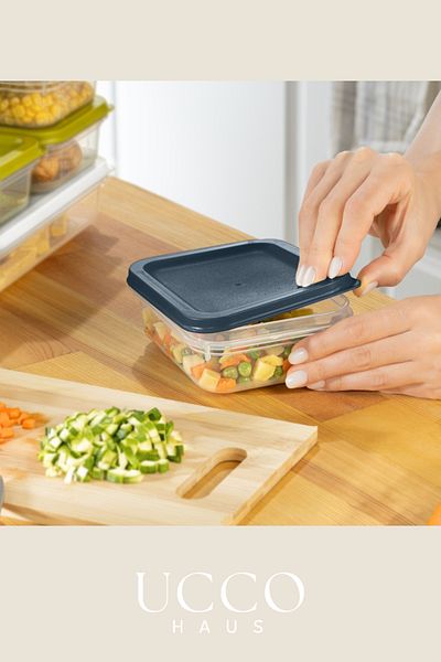 UCCO Set of 4 8 Piece Storage Containers |   Refrigerator and Cabinet Organizer Cooler Container Food Container Organizer
