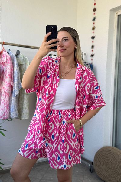 Kubos Moda طقم شورت قميص بأكمام قصيرة باللون الفوشيا