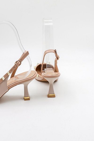 Park Moda Short Low Heeled Open Back Staple Detailed Women's Shoes Pm492 Beige Skin Nut