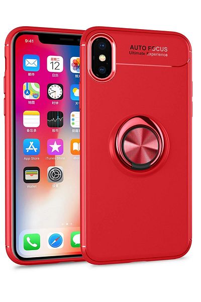 CepteToptan حافظة آيفون XS من السيليكون مع حلقة - أحمر - MKİ1170-8106