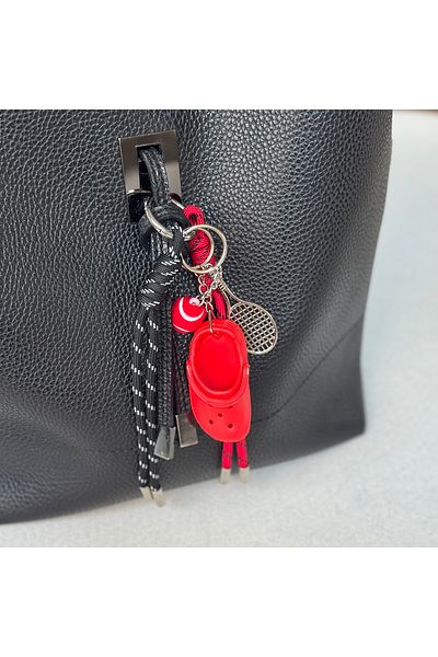 Keçelove Bag Charm with Slippers and Racket Figure, Bag Accessory