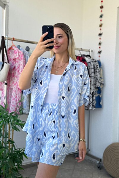 Kubos Moda Set de pantaloni scurți cămașă cu mânecă scurtă albastru modal
