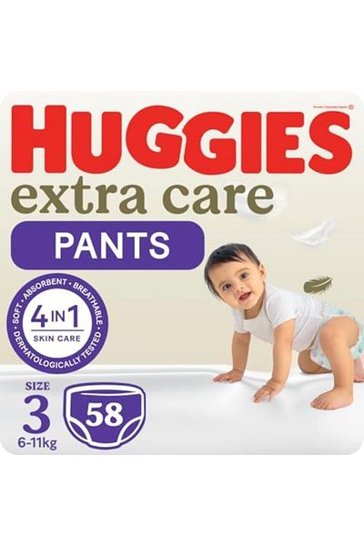 Huggies Extra Care Pants Size 3, 58 Diapers - Large Pack