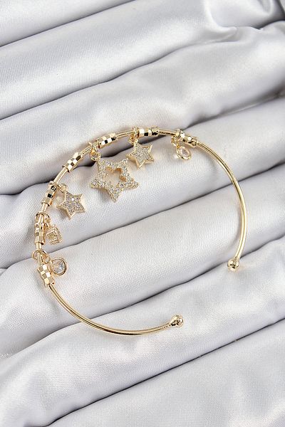 Clariss Brass Zircon Stone Star Model Gold Color Charm Bracelet