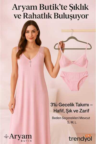 aryam butik Dantelli Penye Kombinezon gecelik Takım 3 LÜ SET