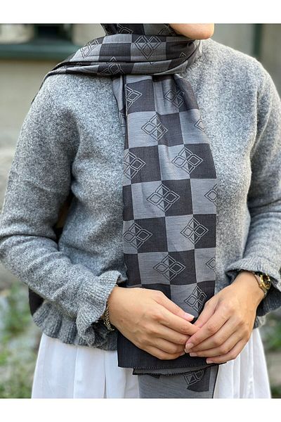 Emproyal Anthracite Emproyal Empryl Monogram Patterned Cotton Shawl
