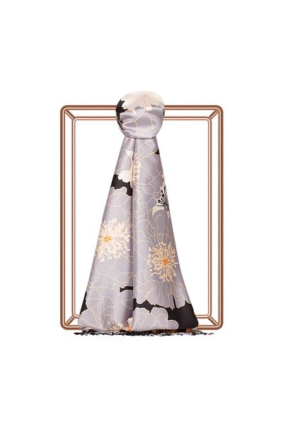 ipekevi Black - Orange Silk House Silk Shawl 5197