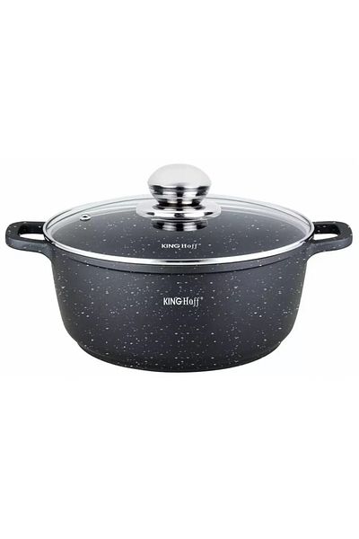 Kinghoff Pot with lid 24 cm, 4.5L – Kinghoff KH 1595, marble coating, black color, hobs and induction