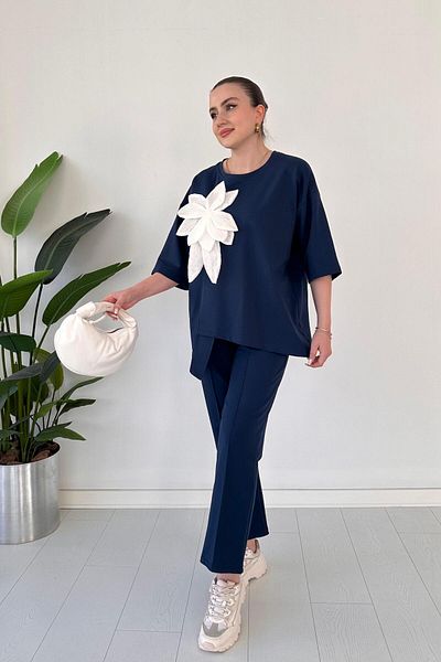 MaziButik Fake Flower Suit Navy Blue