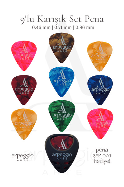 arpeggio ARTE 9’lu Gitar Pena Seti | Selüloid | 0.46 - 0.71 - 0.96 mm | Karış...