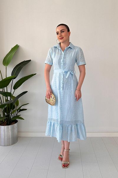 MaziButik Half Button Fisto Dress Baby Blue