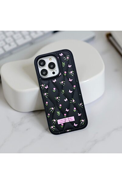 HYPERSOFT Iphone 16 Pro (6.3 inç) Uyumlu Kapitone Çiçek Desenli Puf Kılıf Öze...