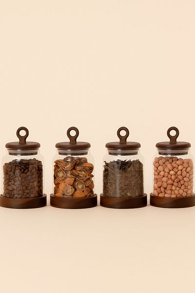 Mirilliahome Set of 4 Glass Jars |   Vacuum Acacia Storage Jar with Lid