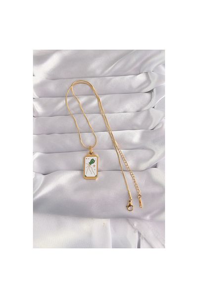 Clariss 316L Steel Gold Color White Enamel Tarot Necklace