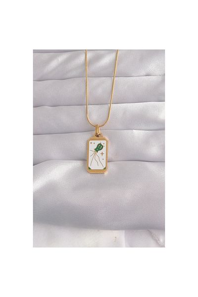 Clariss 316L Steel Gold Color White Enamel Tarot Necklace