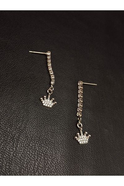 Han Ticarethane Silver Color Stone Waterway Crown Model Earrings