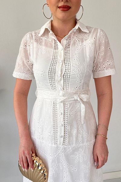 MaziButik Half Button Fisto Dress White