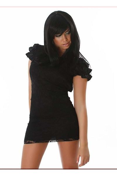 pink life Lace Bow Detailed Back Low-cut Mini Dress