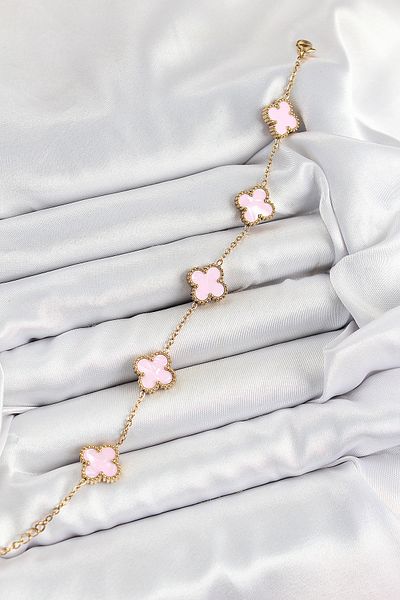 SeyCey.co 316L Steel Pink Clover Model Gold Color Women's Bracelet