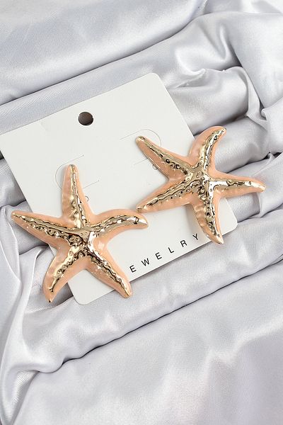 SeyCey.co Brass Cream Starfish Model Vintage Women's Earrings