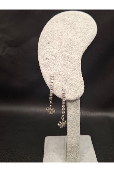 Han Ticarethane Silver Color Stone Waterway Crown Model Earrings