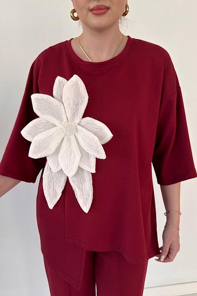 MaziButik Fake Flower Suit Claret Red