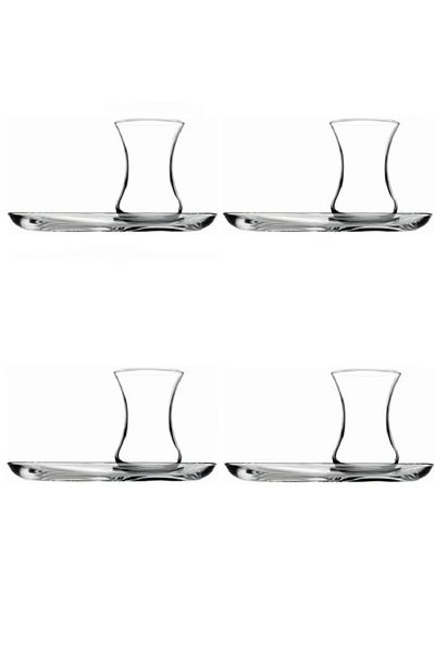 Paşabahçe 96994 8 Piece Glass Thin Waisted Presentation Tea Cup Set