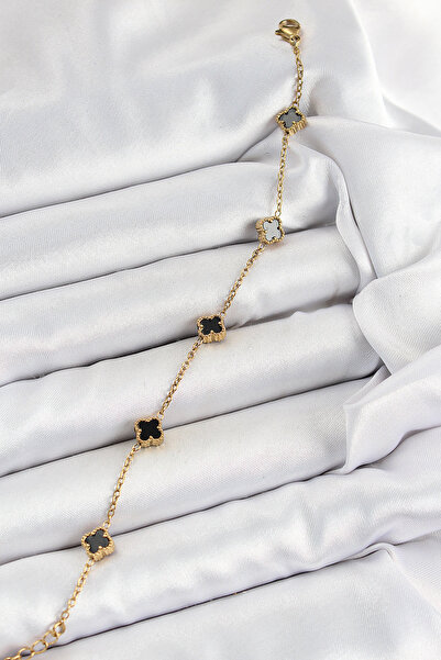 Clariss 316L Steel Black Clover Model Gold Color Women's Bracelet