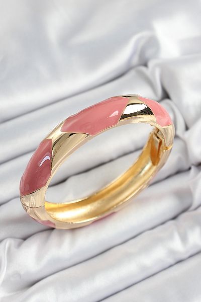 BESKAR Brass Pink Enamel Baklava Model Gold Color Women's Handcuffs