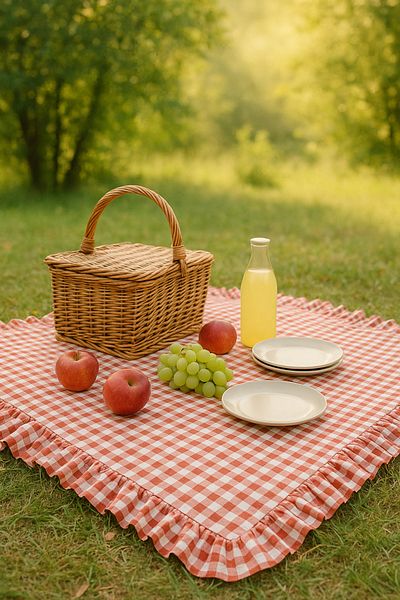 Mirilliahome Red Gingham Ruffled Picnic Cloth 170X170 cm
