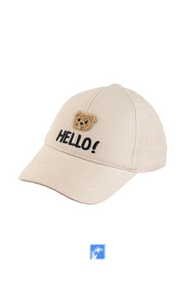 Kardelen Butik Denizli 100% Cotton Embossed Bear Detail Baby Boy Hat (0-18 Months) (Size 44-46 cm)