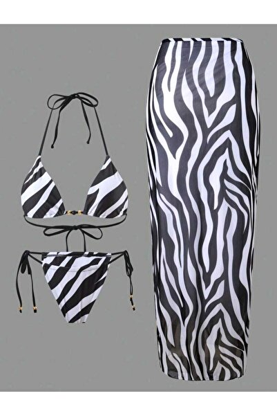 nuriçgiyim Zarifa Zebra Bikini Pareo Set