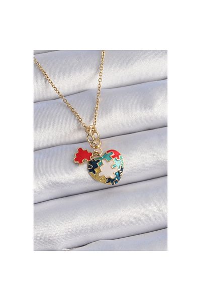 Store 316L Steel Gold Color Puzzle Motif Heart Figure Charm Model Women's Necklace