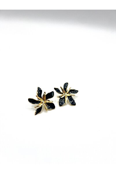 Kokoş İşler Black Elegance Flower Earrings