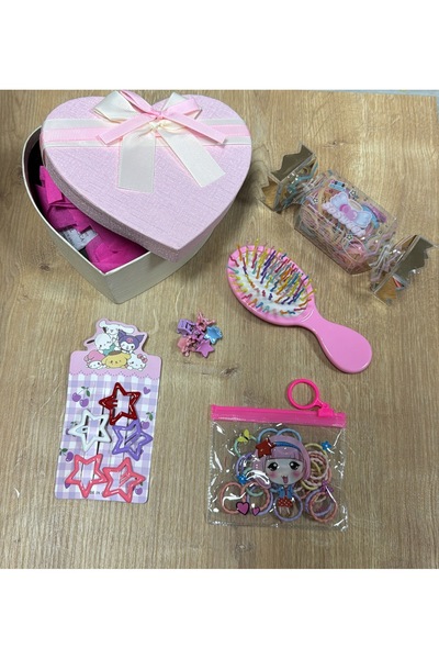 BUCHE Kız Çocuk Bakım Seti 5 Parça Tarak Lastik Yıldız Mandal Toka