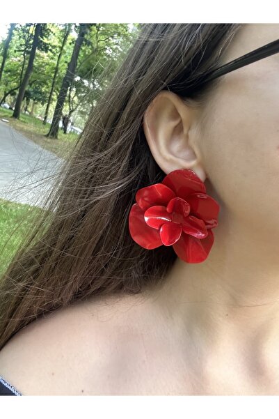 Leorat Store أقراط كبيرة على شكل زهرة حمراء