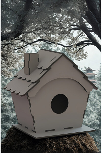 GÜL MZC بيت الطيور المزخرف MDF |   عش الطيور الخشبي القابل للطلاء |   MDF 3 مم للهوايات والحرف اليدوية