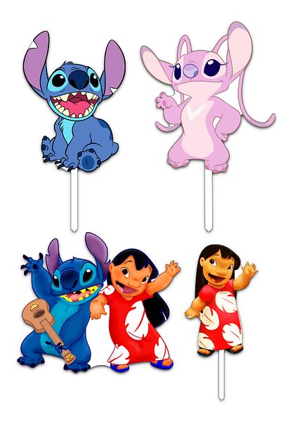 Bloom Atelier Lilo and Stitch Cake Topper, Set of 4 Cake Accessories, Cake Decoration Accessories, Cake Decorations