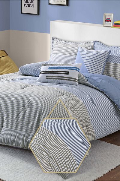 Bee Home Bed and Bath Orlo | 5 Pieces Full Comforter Set - 193 x 219 cm - Blue