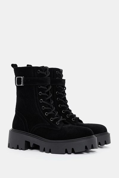 Bestyle Bronk Women's Black Real Suede Leather Boots Thick Soled Boots