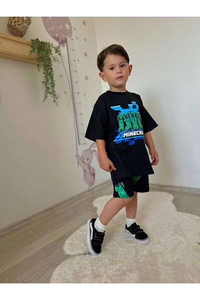 JELİBOOM Mine Crft Boy's Shorts Set 100% Organic Cotton