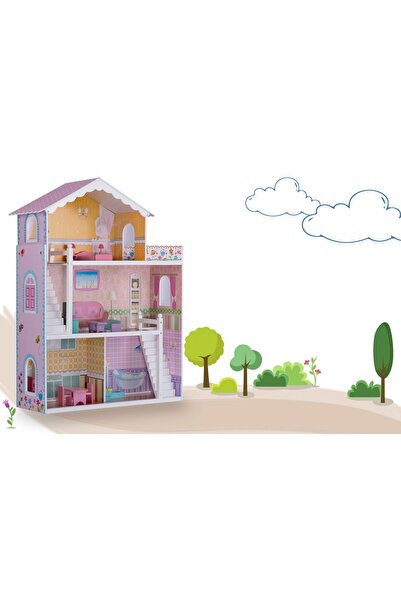 İSP Wooden dollhouse without sharp edges, "ISP LikeSmart RICO830" with 3 floors, 4 rooms