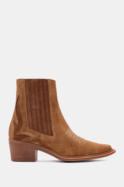 Bestyle Maya Women's Brown Real Suede Leather Zipper Detailed Western Boots