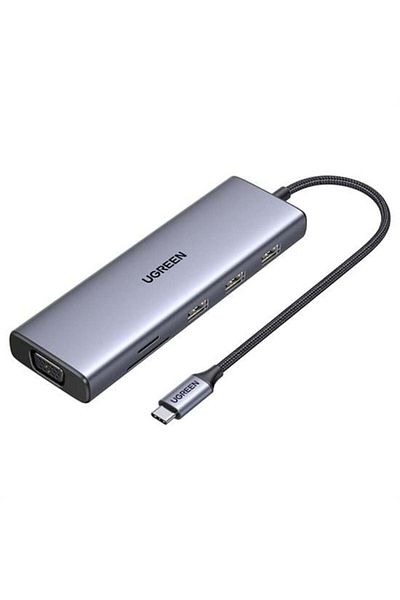Ugreen | USB-C To 3*USB 3.0 A+HDMI+VGA+RJ45 Gigabit+SD/TF+PD Converter |Gray