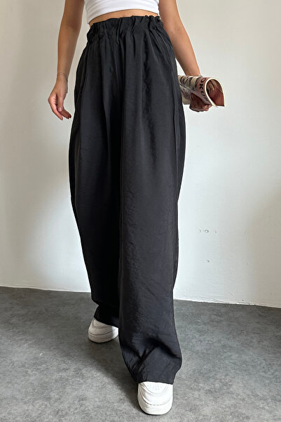 adba style Beli Lastikli Paraşüt Kumaş Bol Kesim Palazzo Kadın Pantolon 4017