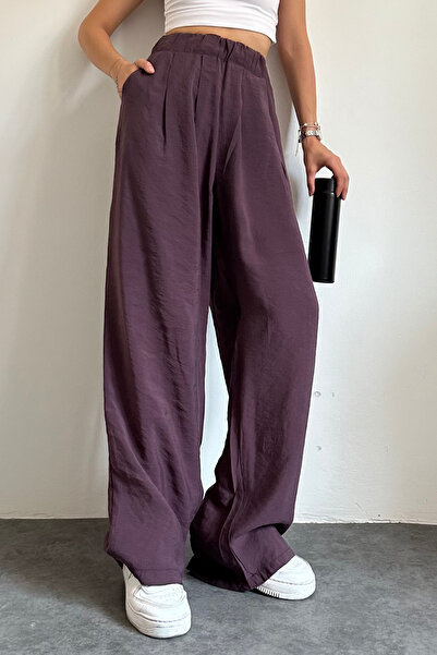 adba style Beli Lastikli Paraşüt Kumaş Bol Kesim Palazzo Kadın Pantolon 4017