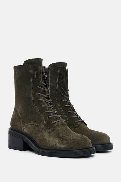 Bestyle Archer Women's Khaki Real Suede Leather Heeled Boots