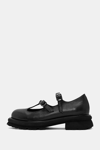 Bestyle Leila Women's Black Real Leather Two Buckle Shoes