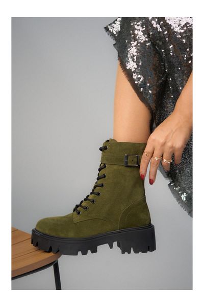 Bestyle Bronk Women's Khaki Real Suede Leather Boots